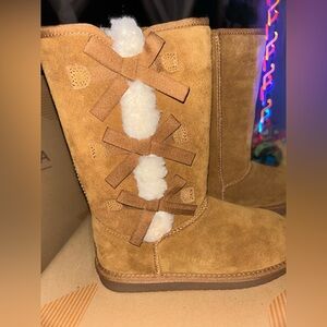 Koolaburra Tan Winter Boots with Bow Details